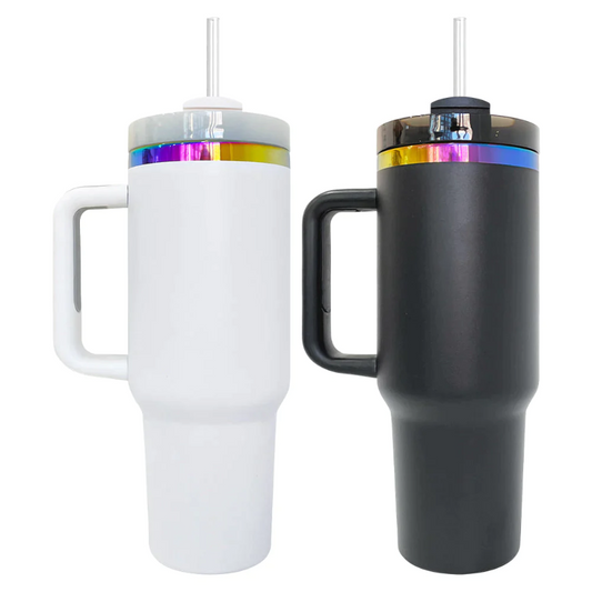 40 oz Rainbow Coated Tumbler with Handle