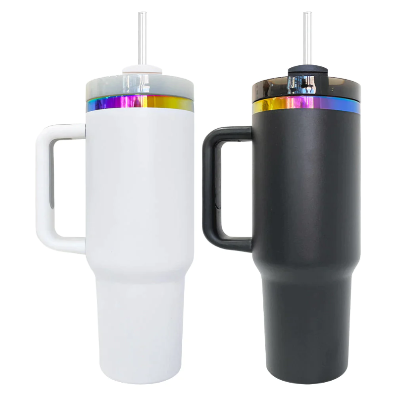 40 oz Rainbow Coated Tumbler with Handle