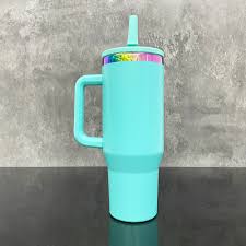 40 oz Rainbow Coated Tumbler with Handle